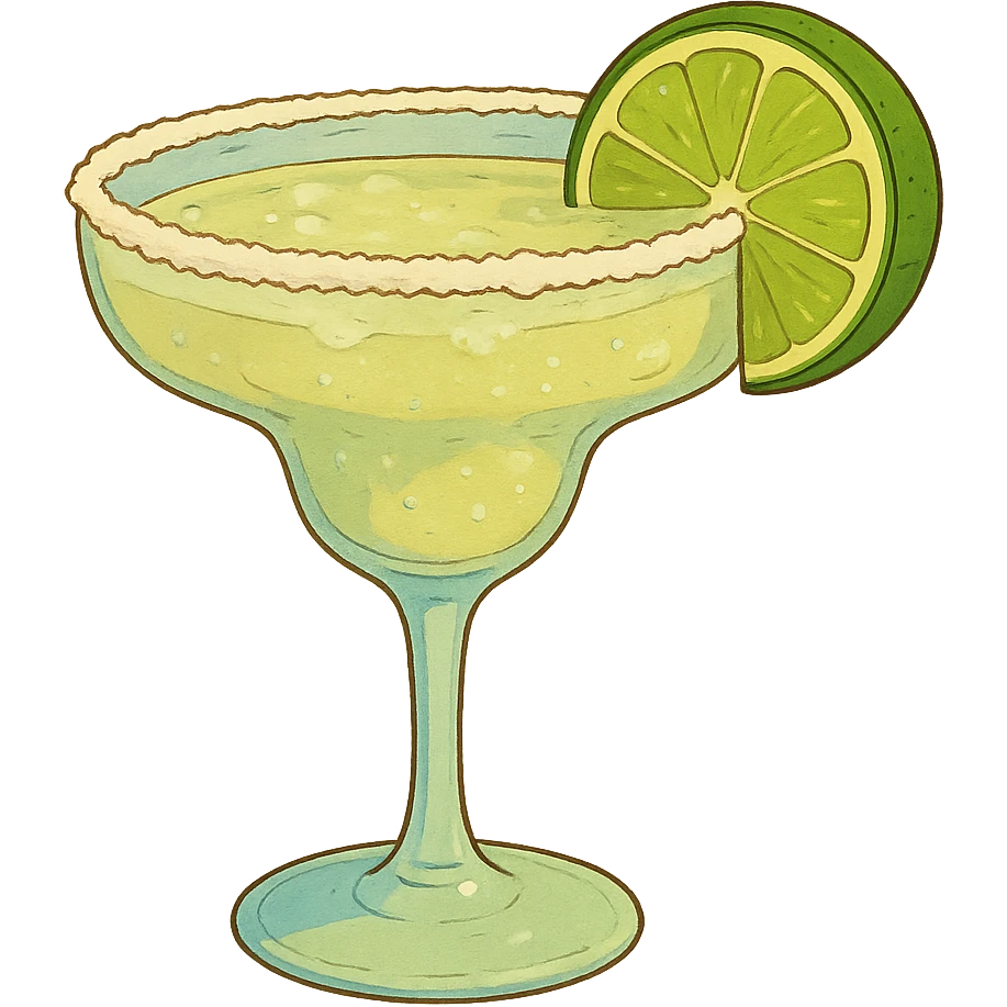 close-up of a margarita with lime wedge, ghibli style emoji