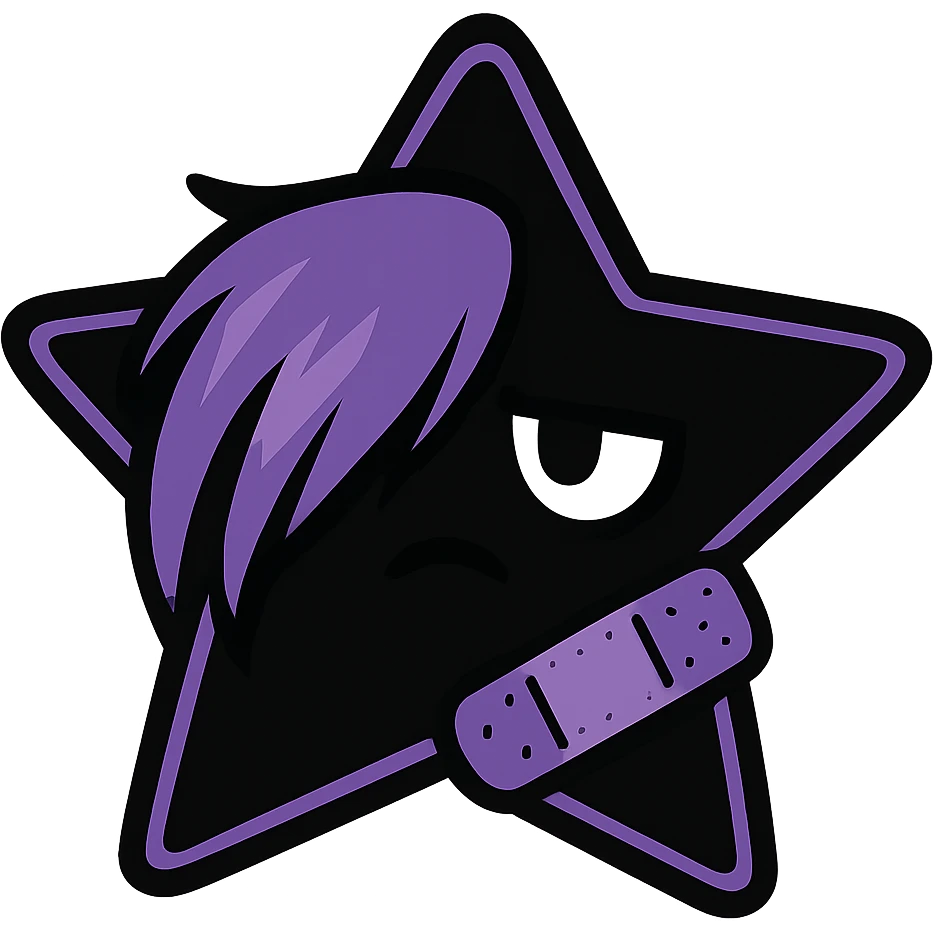 emo star with a bandage, black and purple, no background emoji