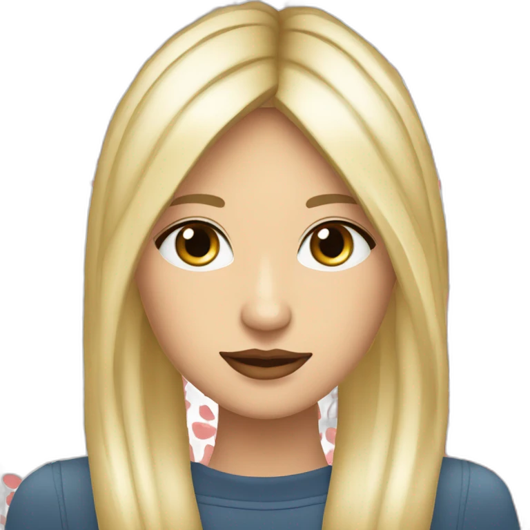 Mujer cachetoncita,ojerosa,pelo rubio con rayitos blancos,labios rojos,guapa emoji