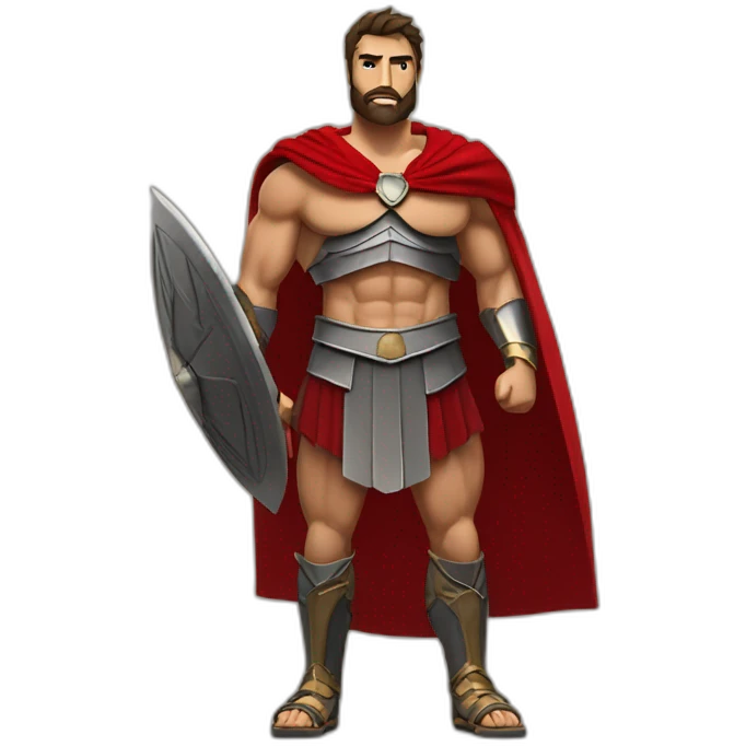 The Spartan Leonidas. Muscly physique. Wearing a red cape. Masculin.  emoji