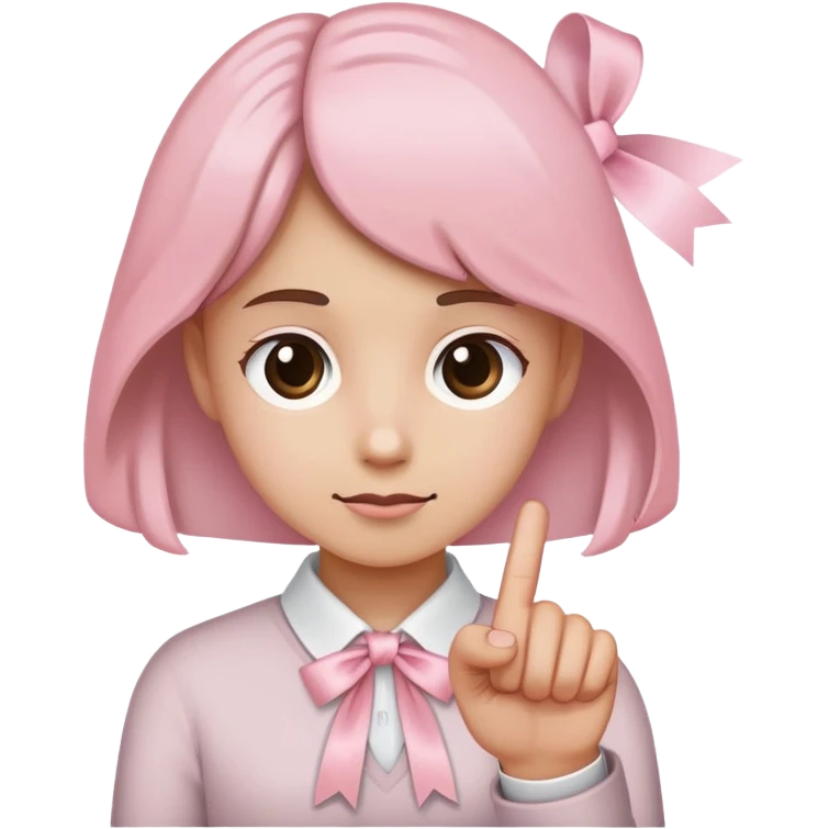 Light pink ribbon tied around medium brown index finger emoji