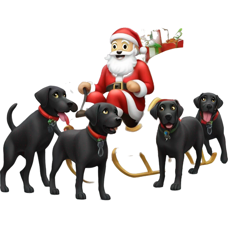 Santa’s sleigh being pulled by black labs emoji