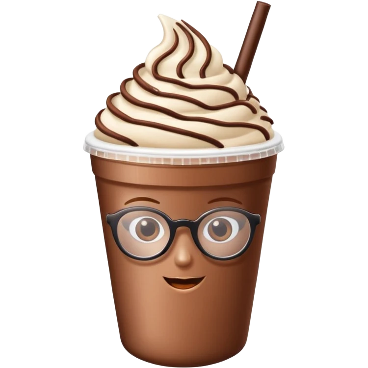 chocolate milkshake in a take-out cup with glassess and long lashes emoji