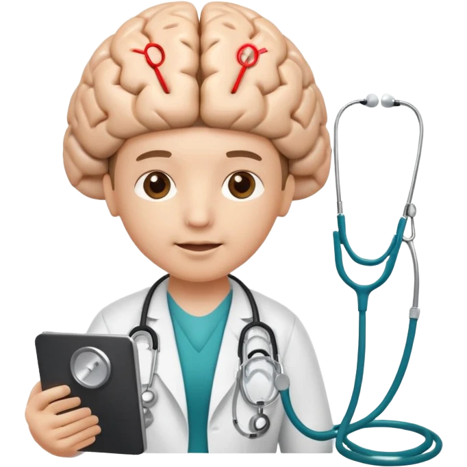 brain with digital elements and a stethoscope, AI medical predictor emoji