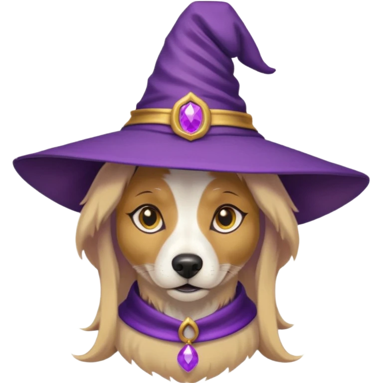 dhiba dog wear purple wicth hat emoji