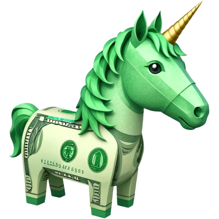 единорог полностью из долларовых купюр, no background emoji