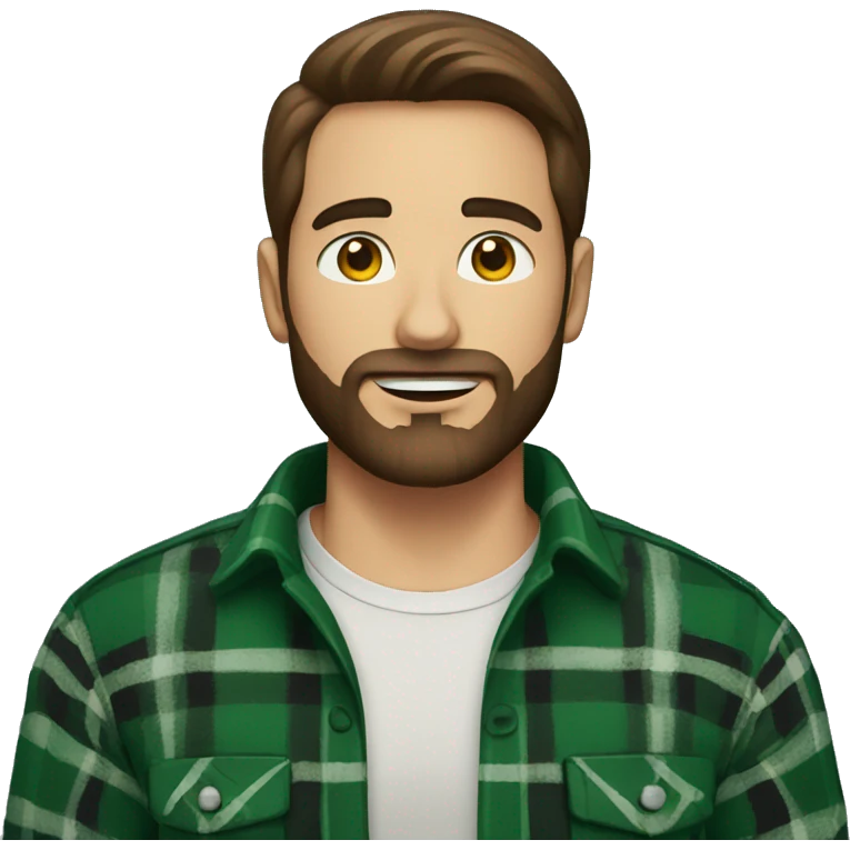 Man with a beard and brown hair wearing a green and black plaid flannel shirt emoji