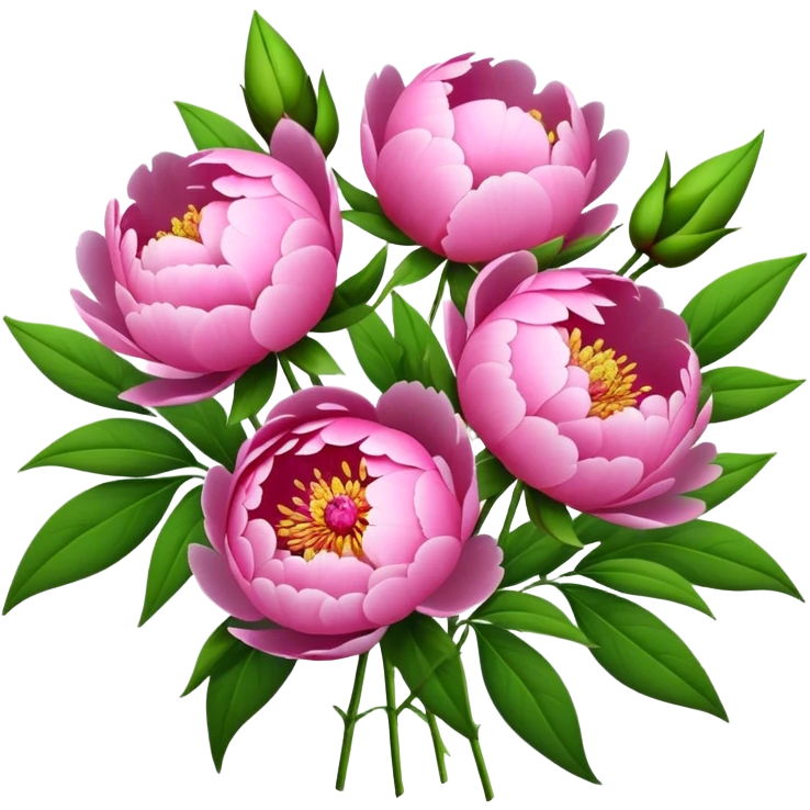 bouquet pink Peony, luxuriant, stem, leaf, bud emoji