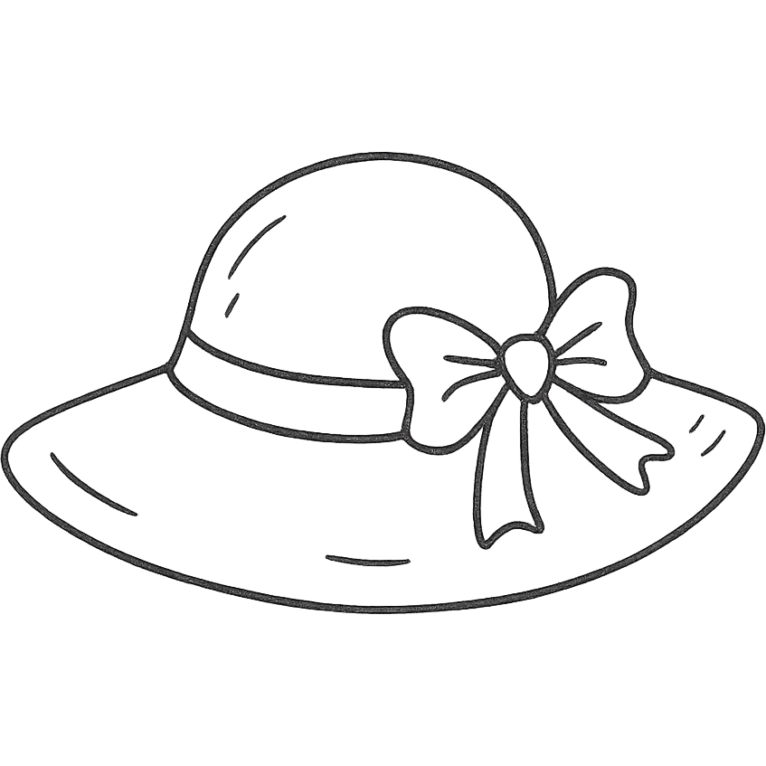 hand drawn outlined lady's hat with a pink bow icon emoji