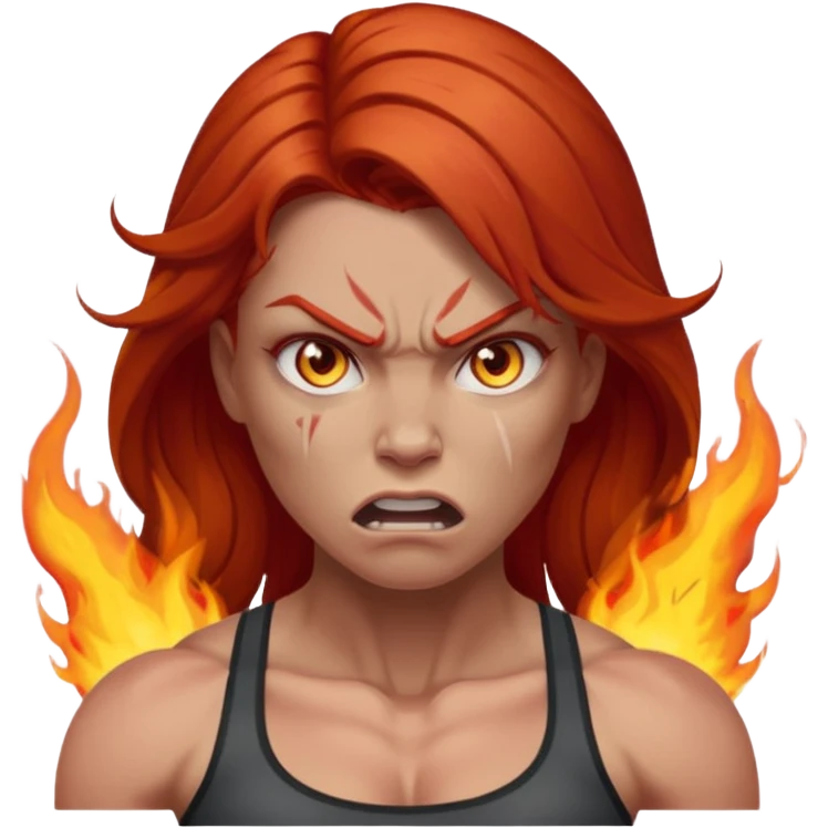 burning angry bodybuilder red haired woman emoji