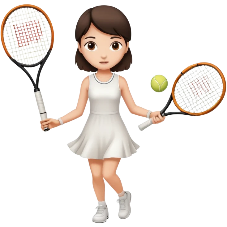 Tennis playing girl in a white dress she is skinny and has brown blackish hair  emoji