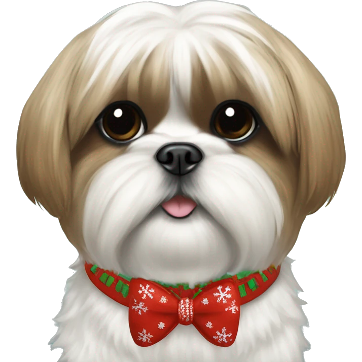 Shih Tzu Christmas sweater and bow in hair emoji