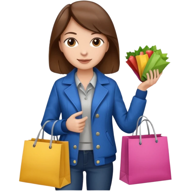 woman with brown hair buys clothes in a store, shopping vibe emoji
