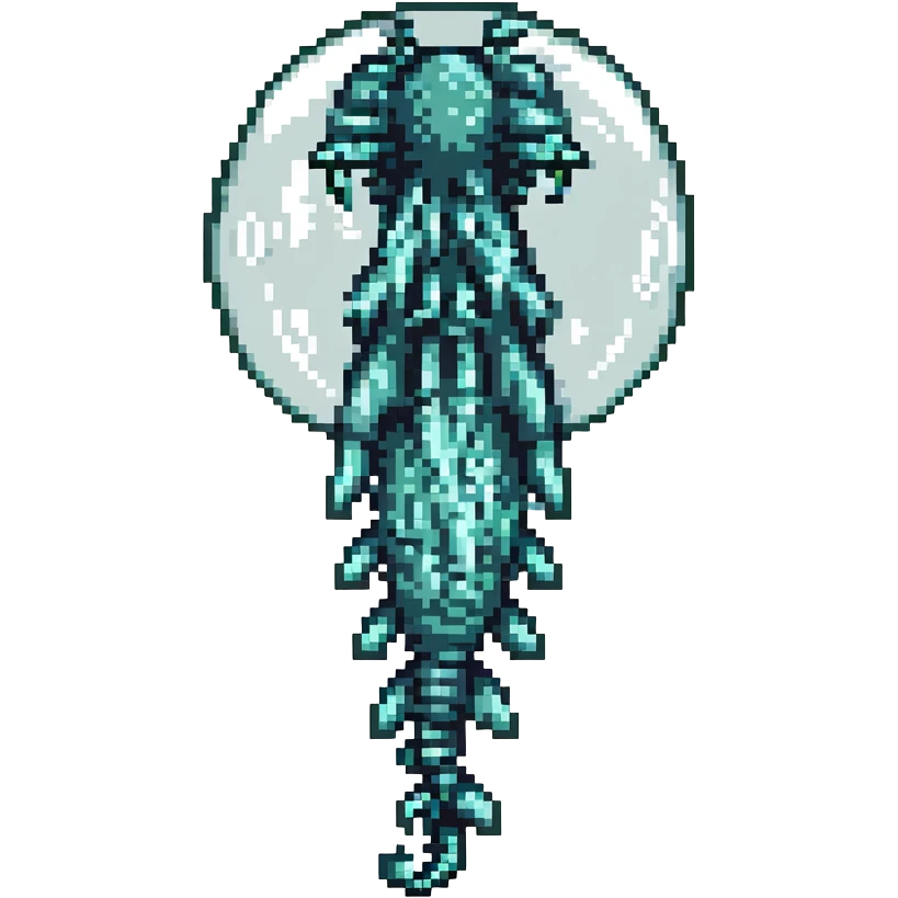 MRI parasitic embryo, digital, fetal small shape in otherworldly bubble, eerie, horror, pupa, crystalis, in-utero, sea-life, crustaceanoid, photorealismm siphonophore, polyp emoji