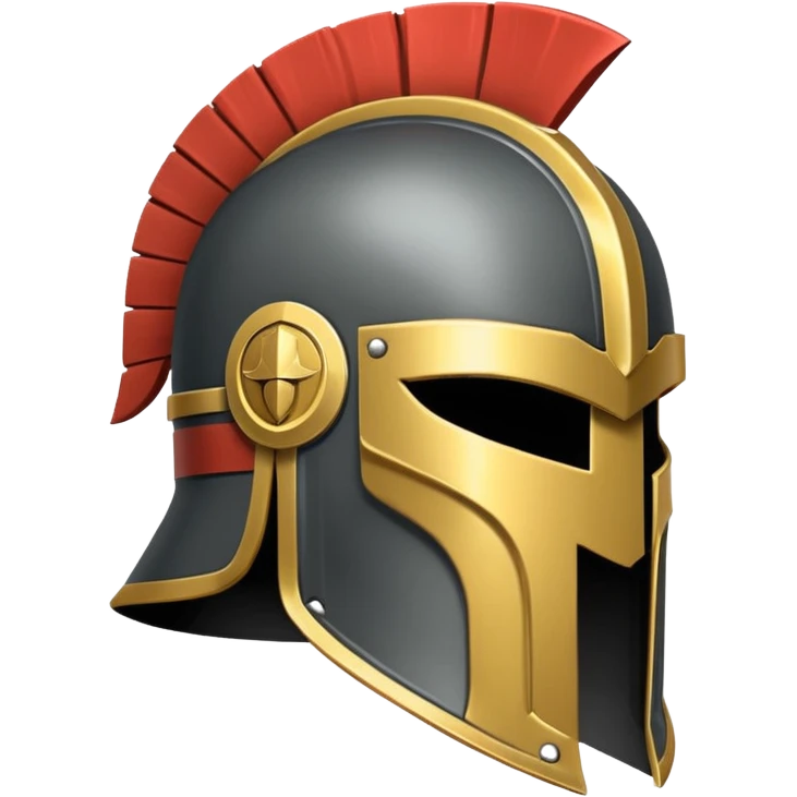 A stylized Trojan helmet emblem shown in side profile, featuring a sleek, angular shape with a crest on top and a face guard extending downward. The helmet is dark gray with subtle metallic shading and a thin gold accent line.  emoji