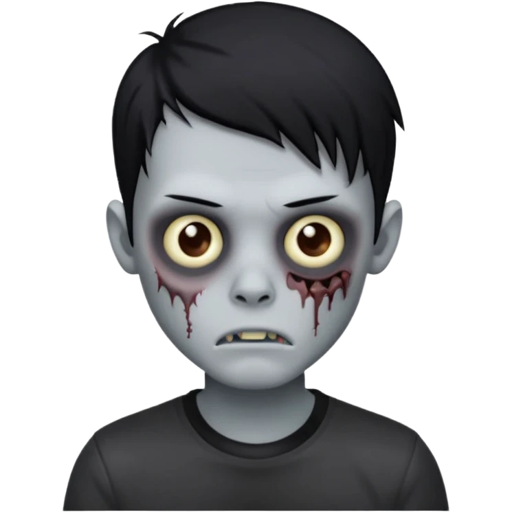 Zombie boy with emo black hair and black shirt emoji