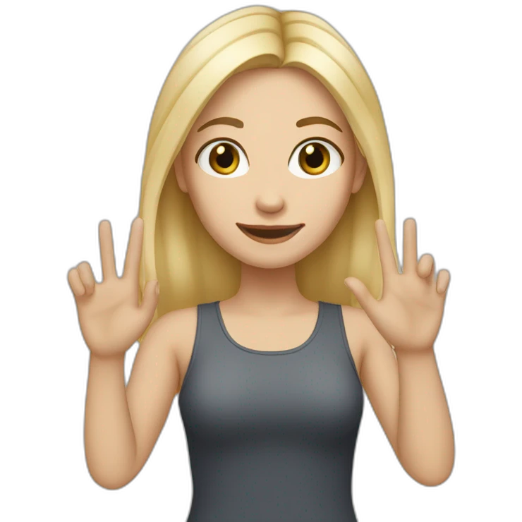 white skin girl with blonde hair showing THREE out of five fingers up on her one hand emoji