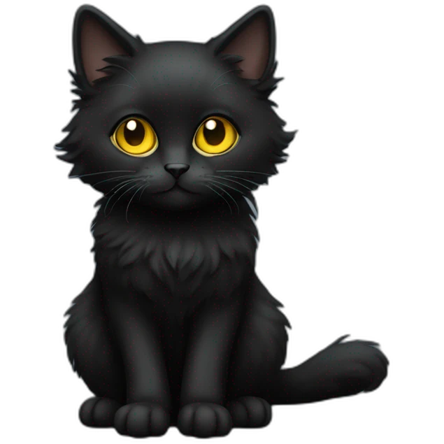black only cat female fluffier full body, yellow eyes emoji