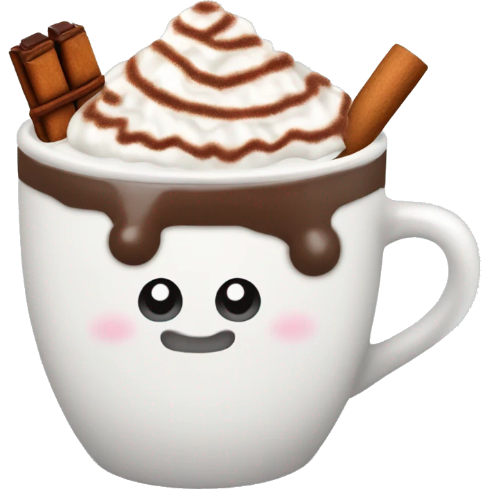Decorated Christmas mug of hot chocolate with whipped cream and cinnamon emoji