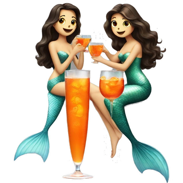 Three beautiful mermaids drinking aperol  emoji