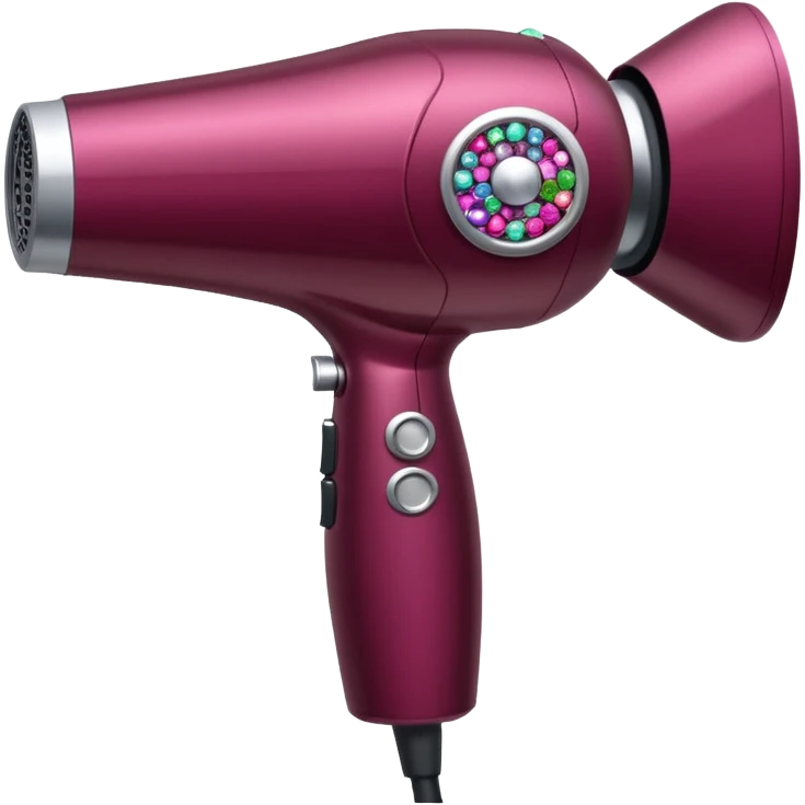 burgundy blow dryer with a ribbon covered in gems emoji