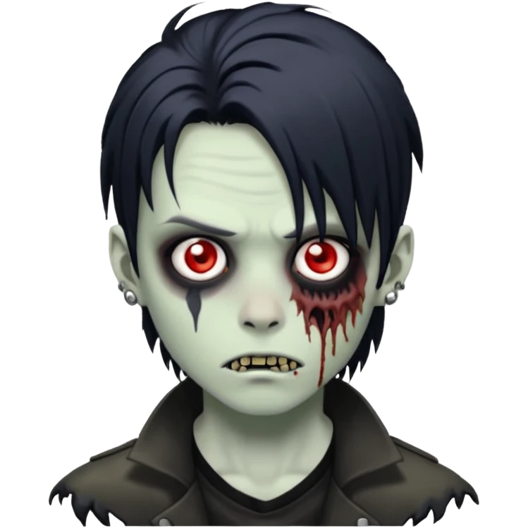 zombie boy with black anime wolfcut medium long hair and piercings emoji