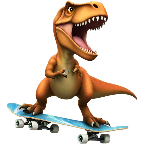 A t-rex, smoking , riding a skateboard  emoji