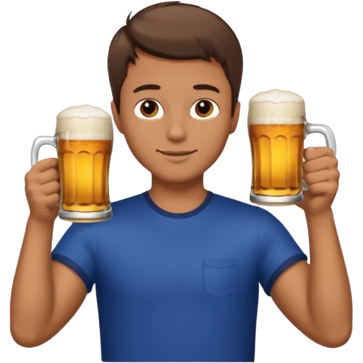Handsome. Male. Happy. Brown short hair. Drinking beer. Cheersing emoji