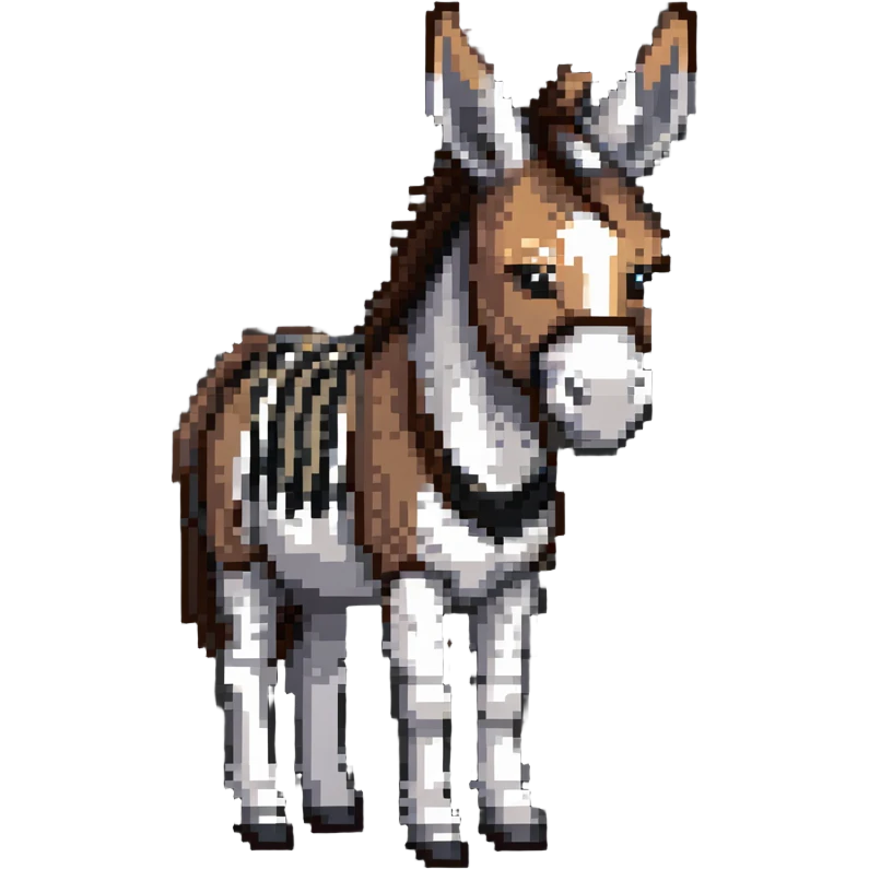 A donkey with a zebra head, donkey body with brown fur and zebra head with black and white stripes emoji