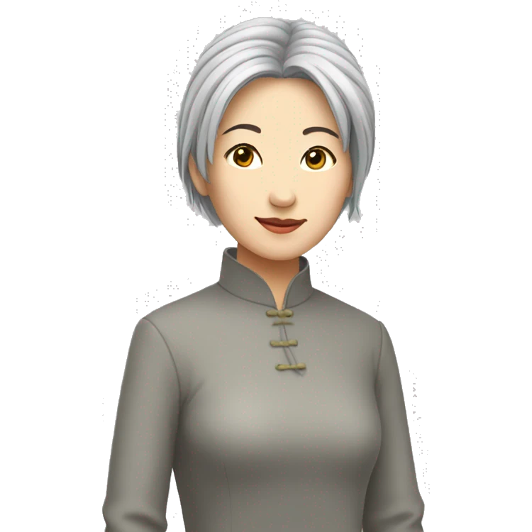 Chinese lady grey hair head down foot up pasture emoji