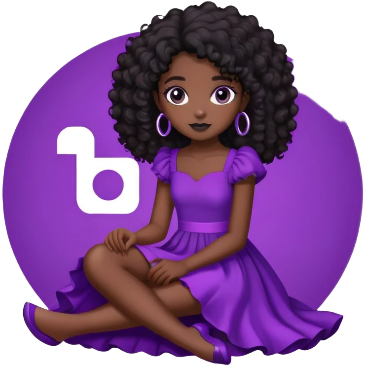 A logo do Instagram com uma menina de pele morena cabelos cacheados escuros. Olhos pretos vestido roxo sentada em cima da logo. Com o nome stardanielly emoji