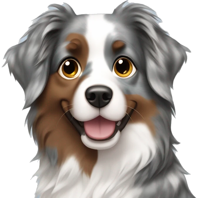 Pale Girl with long brown hair holding blue merle Australian shepherd  emoji