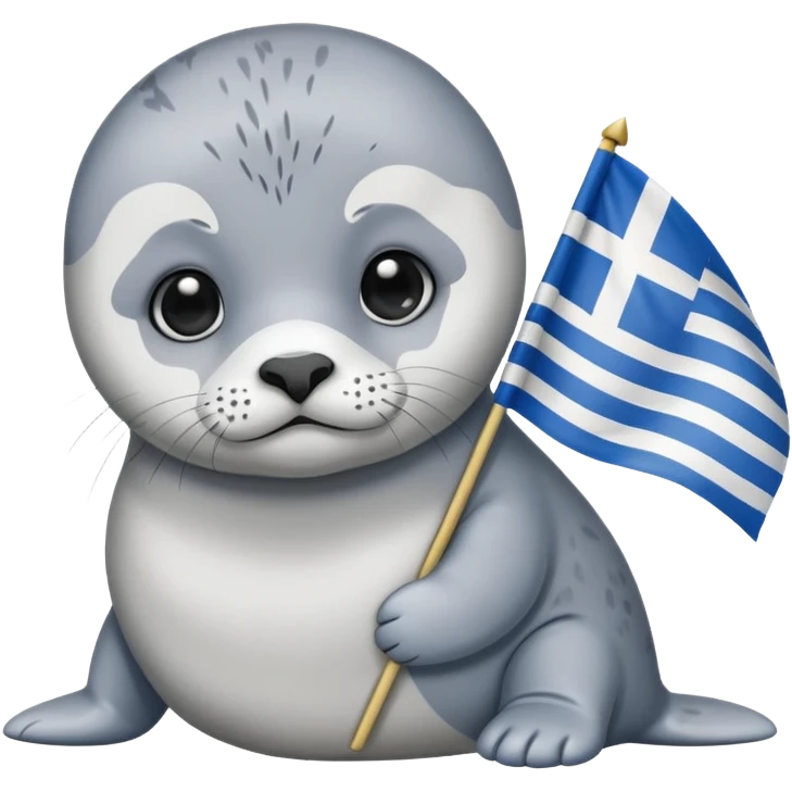 Sad face Baby seal holding Greek flag emoji