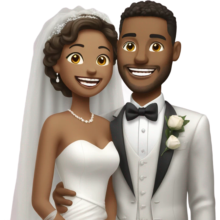 Hyper Realistic beautiful dior bride laughing with a handsome male model groom
 emoji