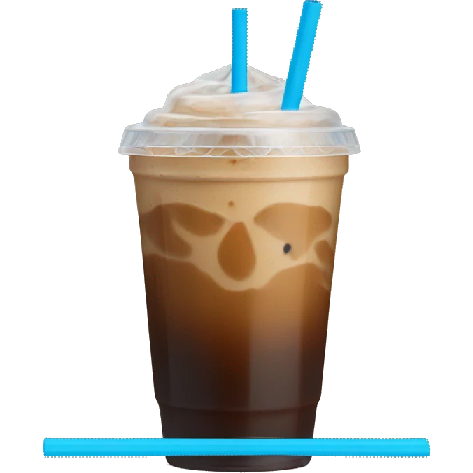 Iced coffee with a blue straw emoji