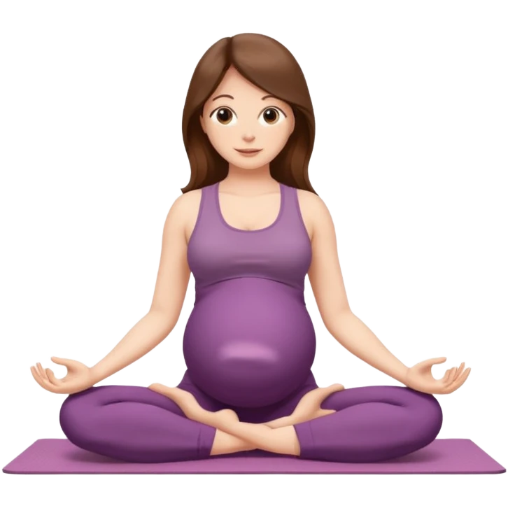 Pregnant woman sitting in a yoga pose with long brown hair and fair skin,." emoji