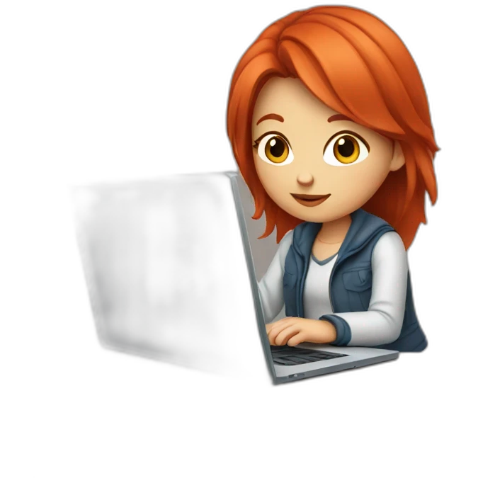 A girl with red hair and using a laptop emoji