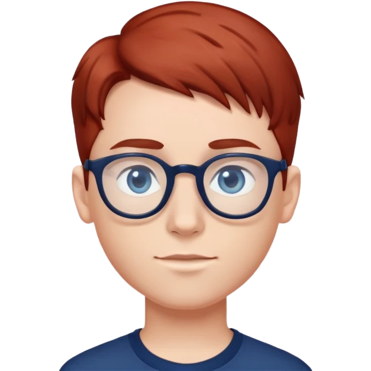 Ragazzo occhi blu scuro capelli rosso scuro liscio e occhiali  emoji