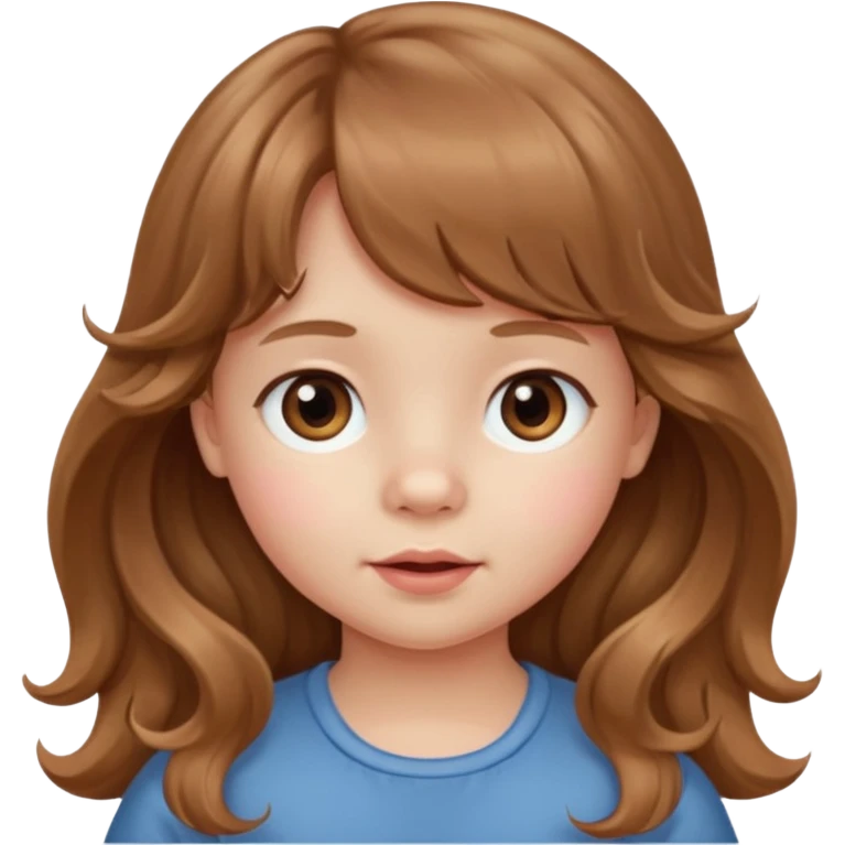 Please generate a portrait of a toddler with long, wavy, light brown hair and bangs.
 emoji