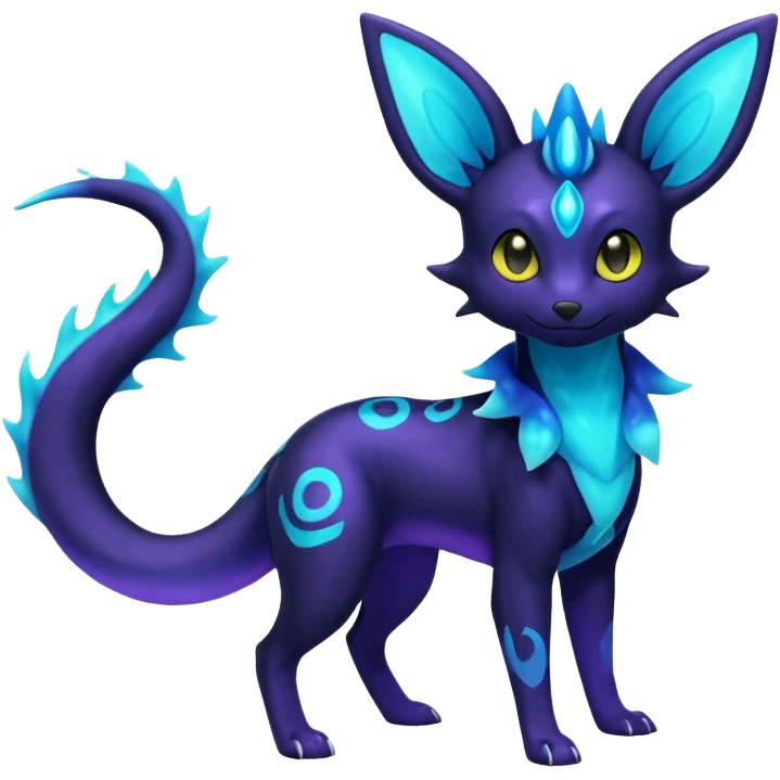 Shiny Aural Iridescent Fluorescent Bioluminescent Umbreon-Amaura-Salandit-Vaporeon-Fakémon-fusion (full body) emoji