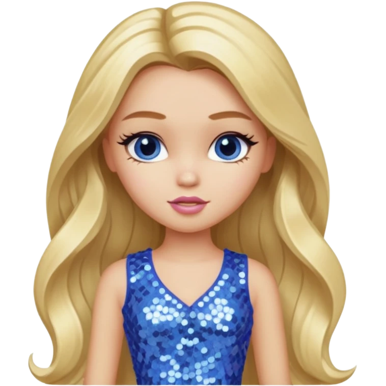 Cloe from Bratz with long blonde hair and periwinkle sequin outfit emoji