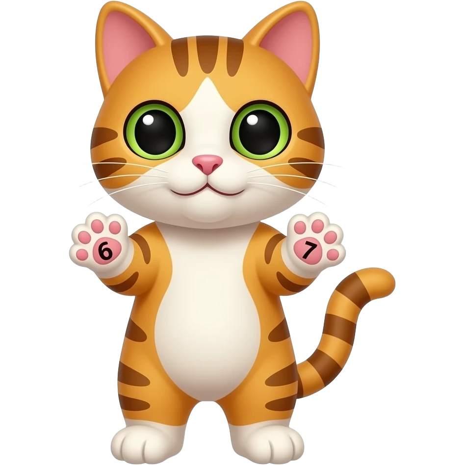 A cat with the numbers 6 and 7 in their paws emoji