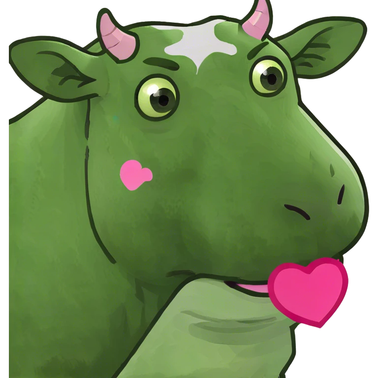 Cara de vaca con corazón rosa de fondo emoji