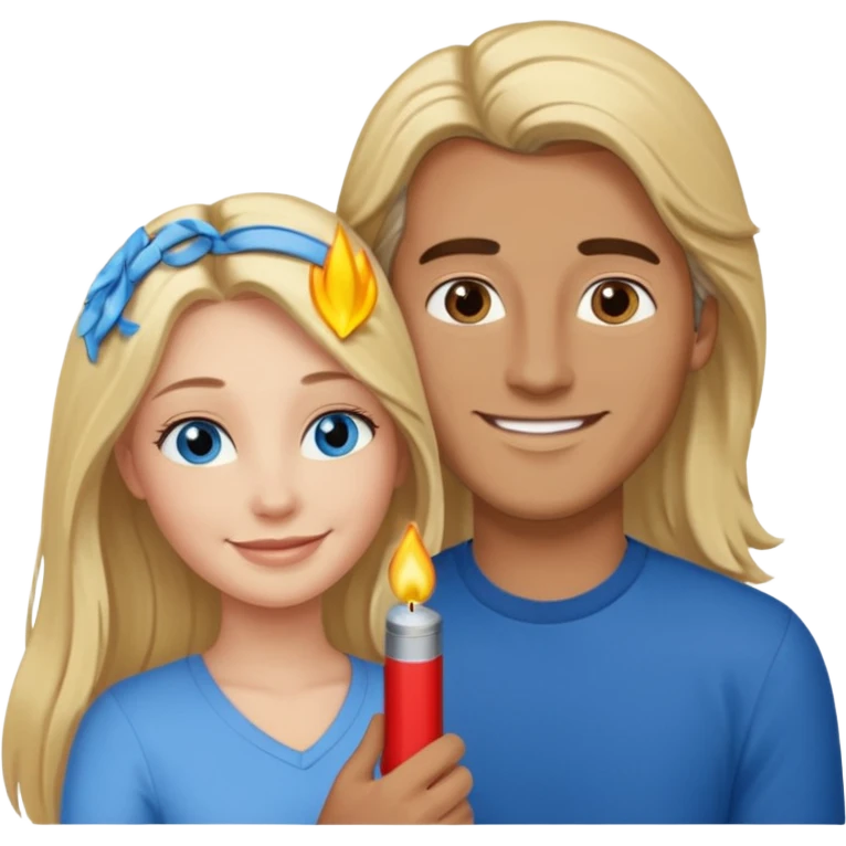 blonde hair blue eyes woman embracing a taller man who has brown skin and dark hair more like the first one make the man taller and the woman have long hair and both smiling give the man lighter brown skin emoji