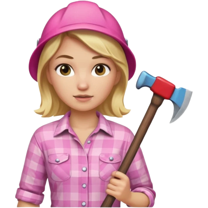 lumberjack blonde woman holding axe pink checked shirt emoji