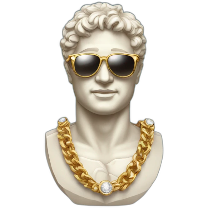 Ancient rome statue wearing sunglasses and diamond chain emoji
