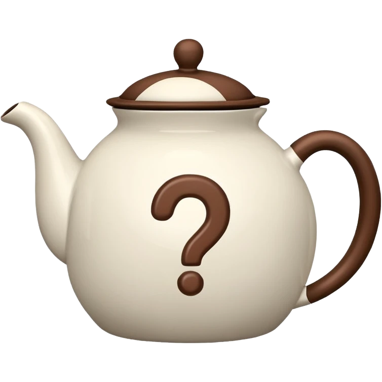 teapot emoji with a bold question mark on it, simple, rounded emoji