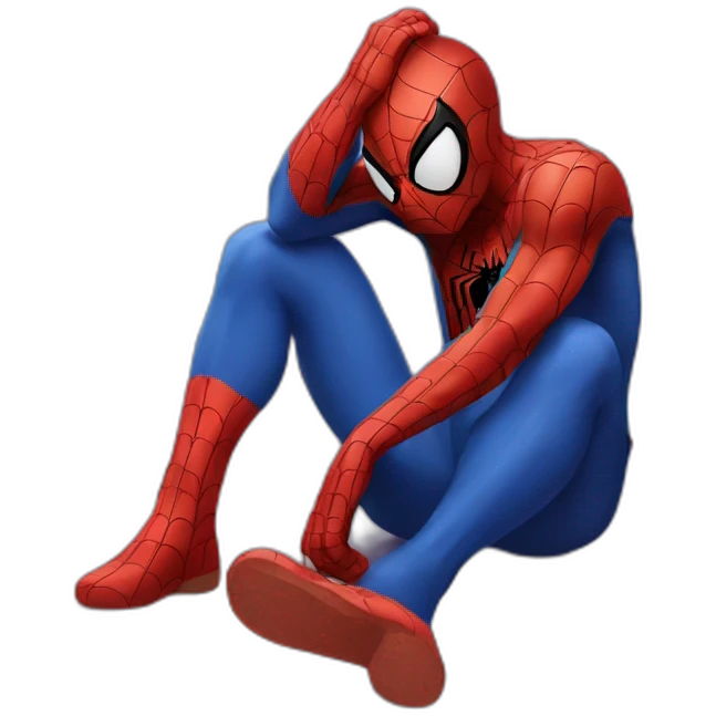 Spiderman sad and touching his head emoji