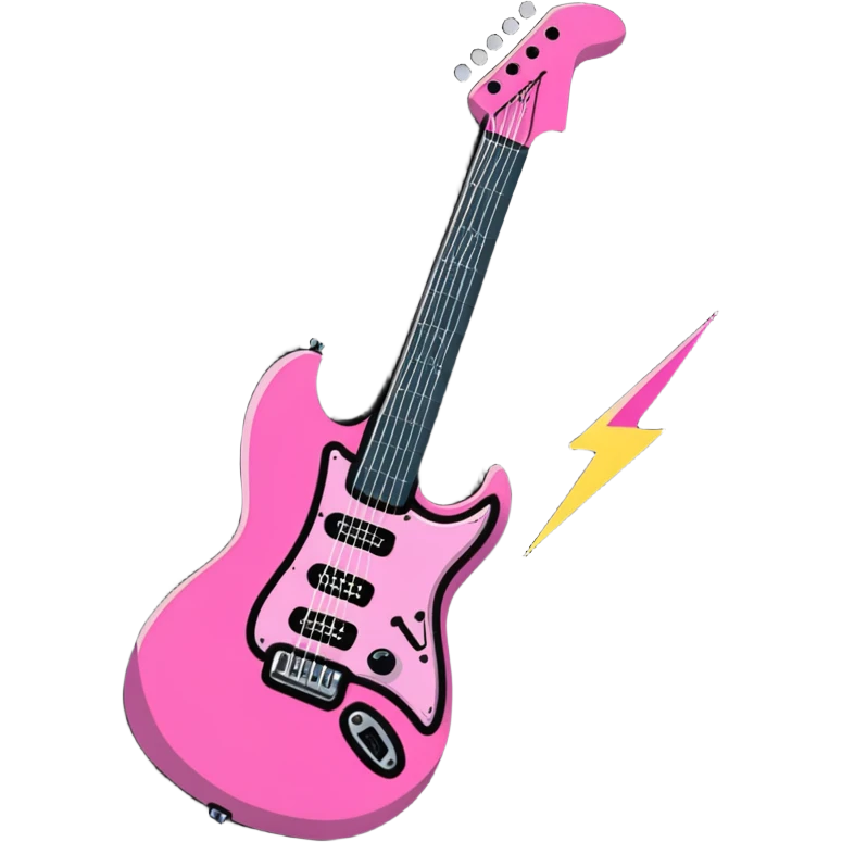 Pink electric guitar lightning bolt, rock and roll symbol emoji