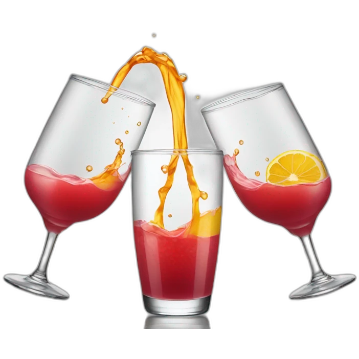 Pouring liquid juices from two bottles into one glass emoji